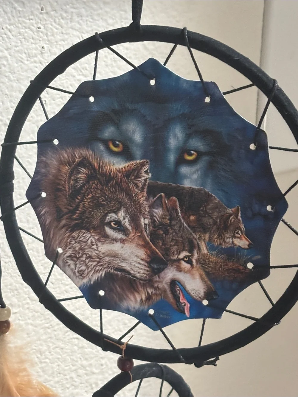 Black Triple Hoop Dreamcatcher Wall Decor with Feather Accents